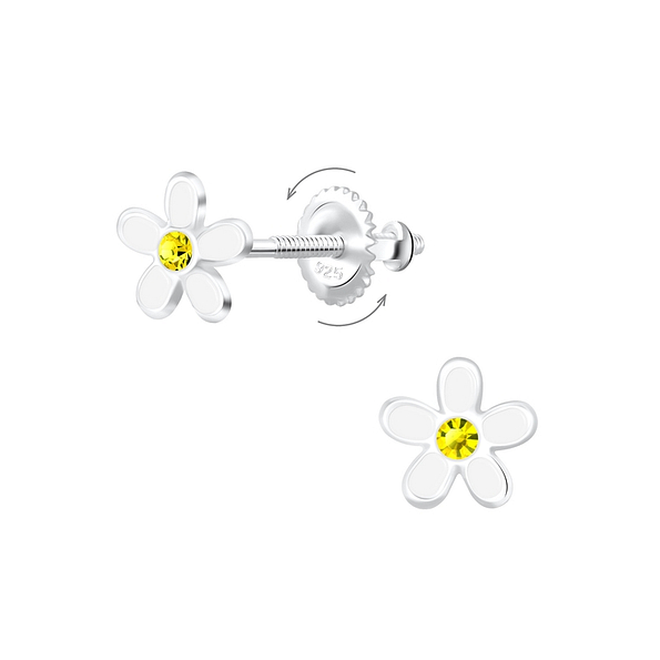 Silver Flower Screw Back Earrings - 6925
