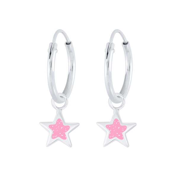 Silver Star Charm Hoop Earrings - 7796