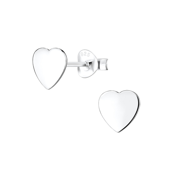 Silver Heart Stud Earrings - 8271