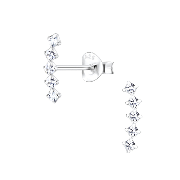 Silver Curved Crystal Stud Earrings - 4919