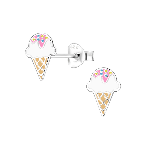 Silver Ice Cream Stud Earrings - 7992