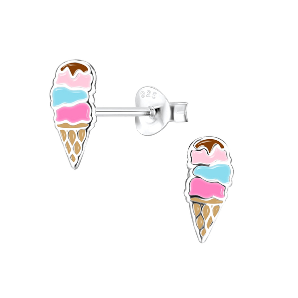 Silver Ice Cream Stud Earrings - 7995