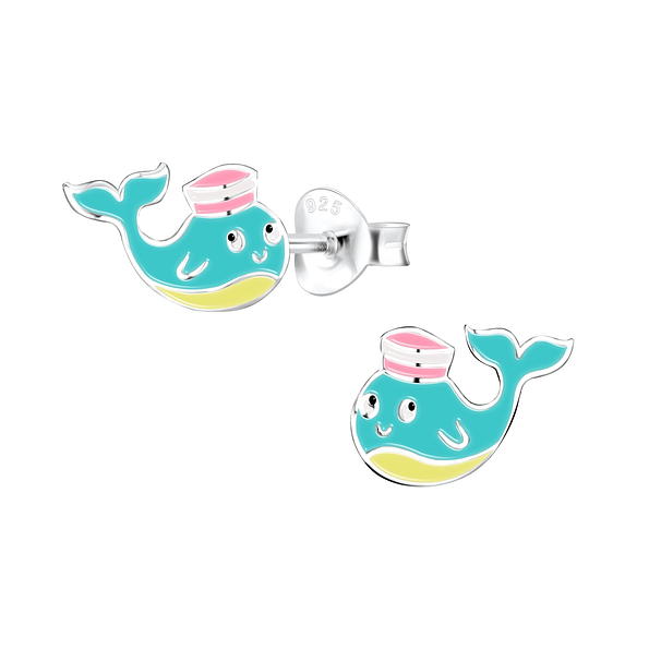 Silver Whale Stud Earrings - 8003