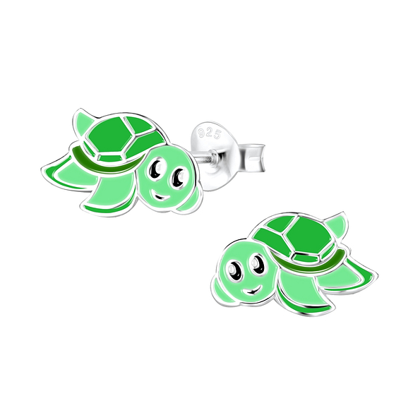 Silver Turtle Stud Earrings - 8008