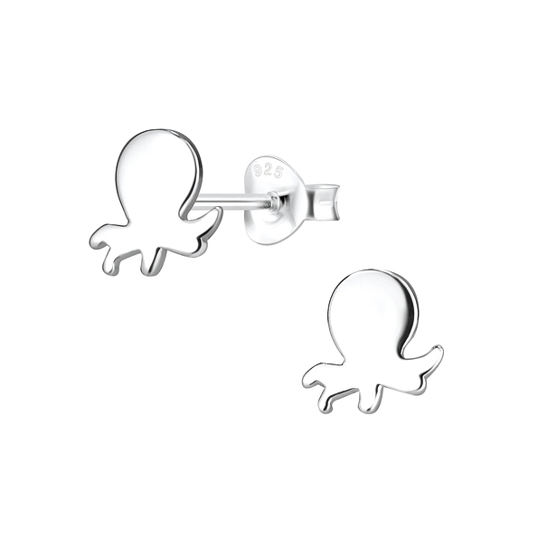 Silver Octopus Stud Earrings - 8094