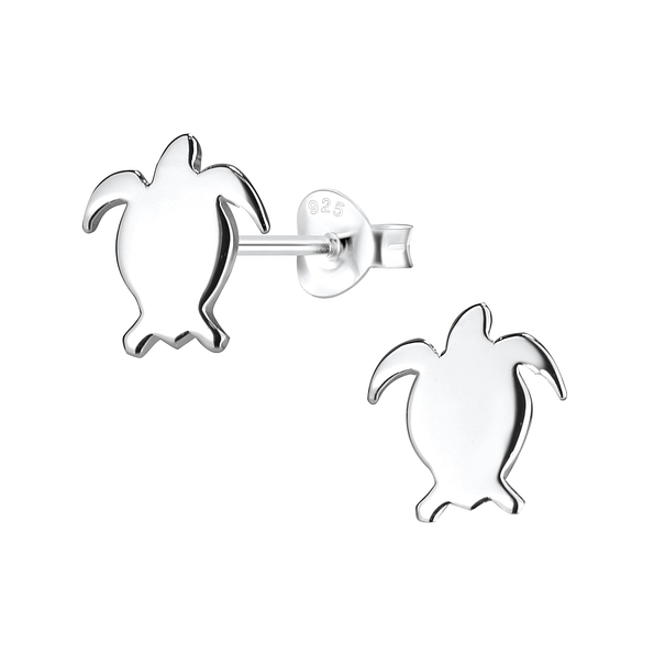 Silver Turtle Stud Earrings - 8095