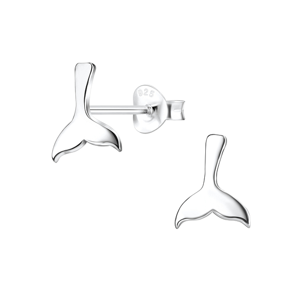 Silver Whale Tail Stud Earrings - 8101