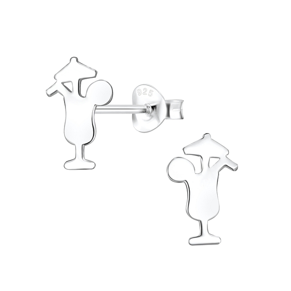 Silver Cocktail Glass Stud Earrings - 8103