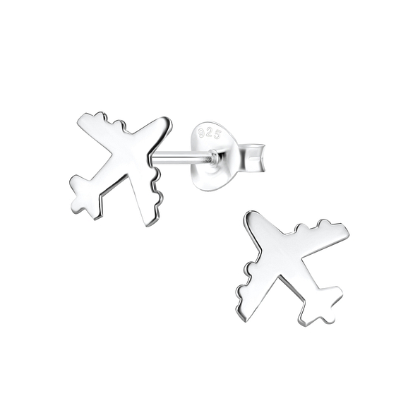 Silver Airplane Stud Earrings - 8104