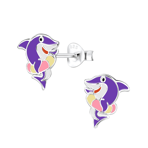 Silver Shark Stud Earrings - 8014