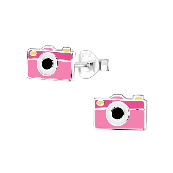 Silver Camera Stud Earrings - 8021