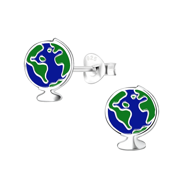 Silver Earth Stud Earrings - 8025