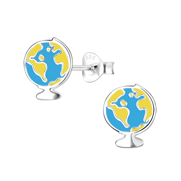 Silver Earth Stud Earrings - 8026