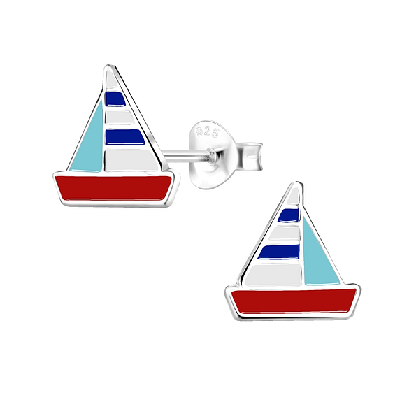 Silver Sailboat Stud Earrings - 8030