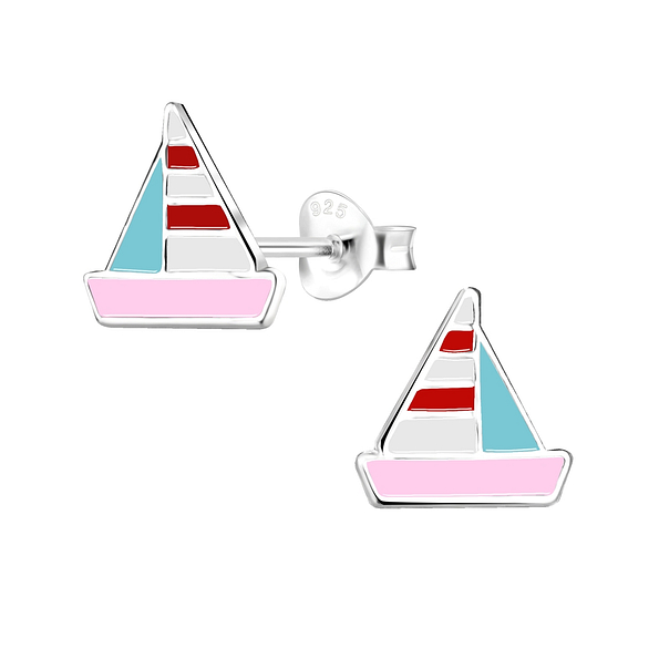 Silver Sailboat Stud Earrings - 8031