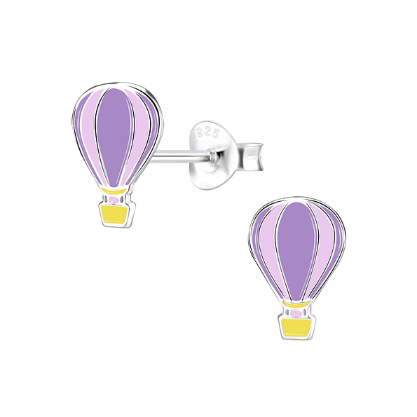 Silver Hot Air Balloon Stud Earrings - 8033