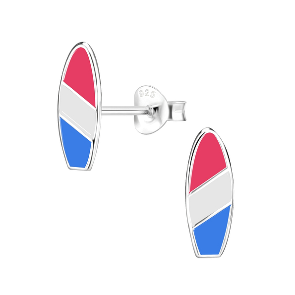 Silver Surfboard Stud Earrings - 8039