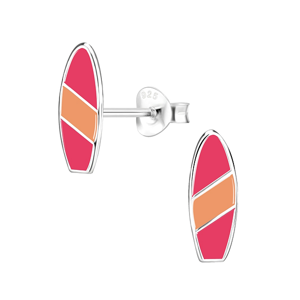 Silver Surfboard Stud Earrings - 8038