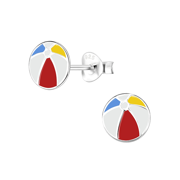 Silver Beach Ball Stud Earrings - 8042