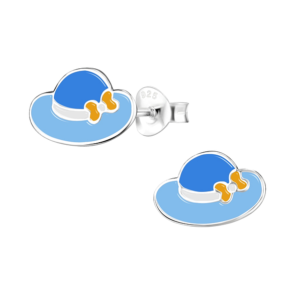 Silver Hat Stud Earrings - 8043