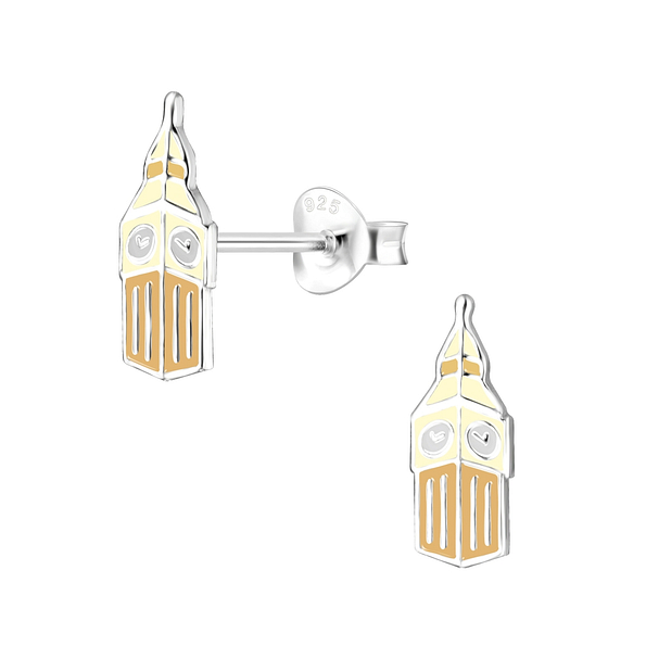 Silver Big Ben Stud Earrings - 8079