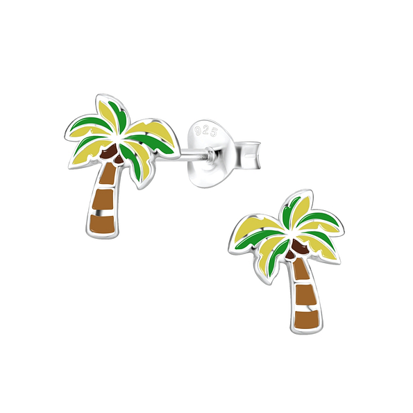 Silver Coconut Tree Stud Earrings - 8046