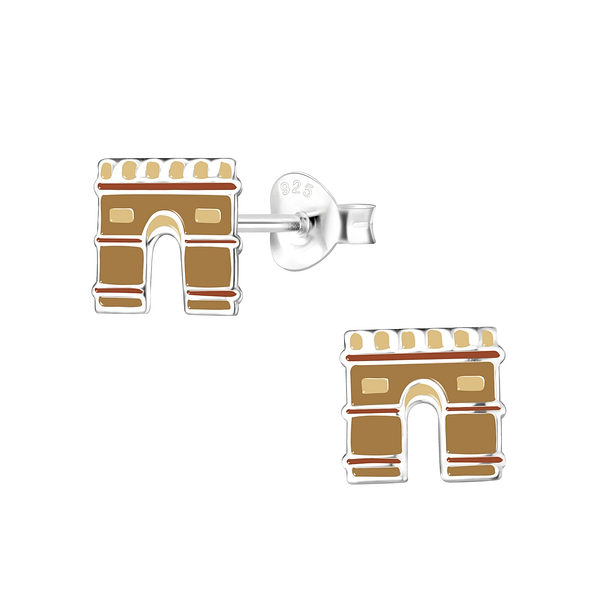 Silver Arc de Triomphe Stud Earrings - 8081