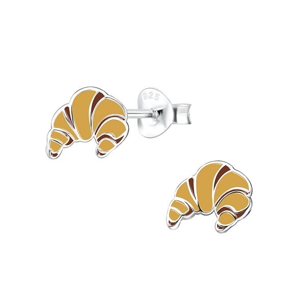 Silver Croissant Stud Earrings - 8049