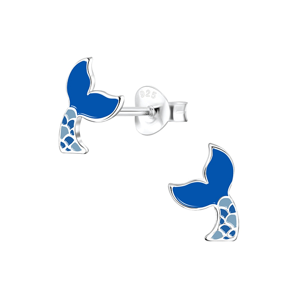 Silver Mermaid Tail Stud Earrings - 8053