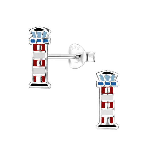 Silver Lighthouse Stud Earrings - 8055 Silver Lighthouse Stud Earrings - 8055