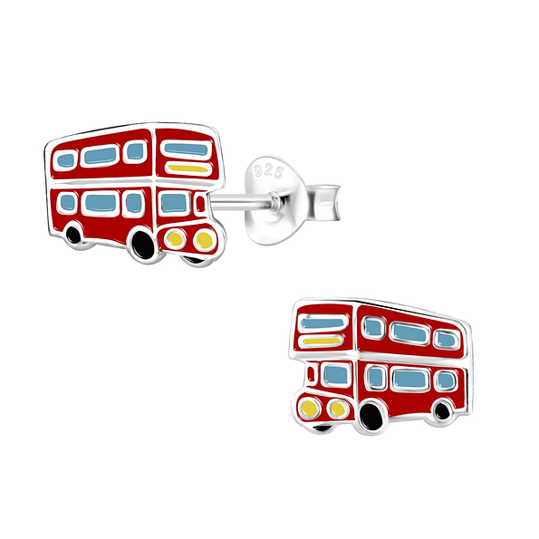 Silver London Bus Stud Earrings - 8083