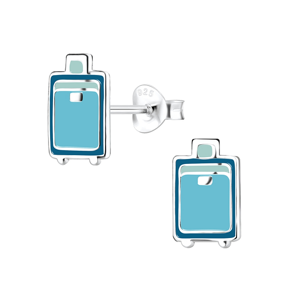 Silver Suitcase Stud Earrings - 8059