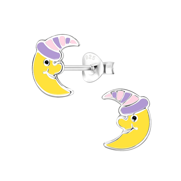 Silver Moon Stud Earrings - 8071