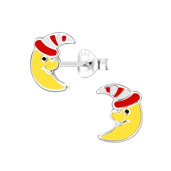 Silver Moon Stud Earrings - 8070