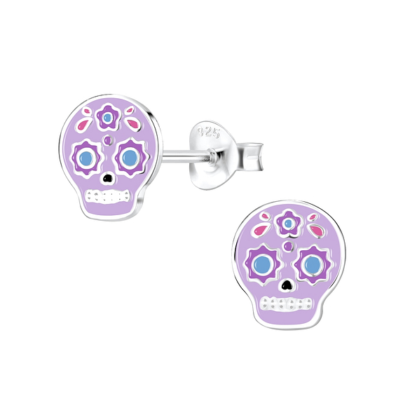Silver Skull Stud Earrings - 8243