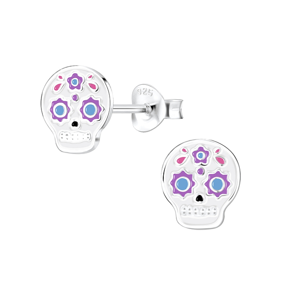 Silver Skull Stud Earrings - 8245