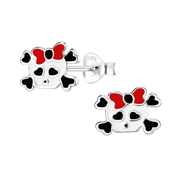 Silver Skull Stud Earrings - 8247