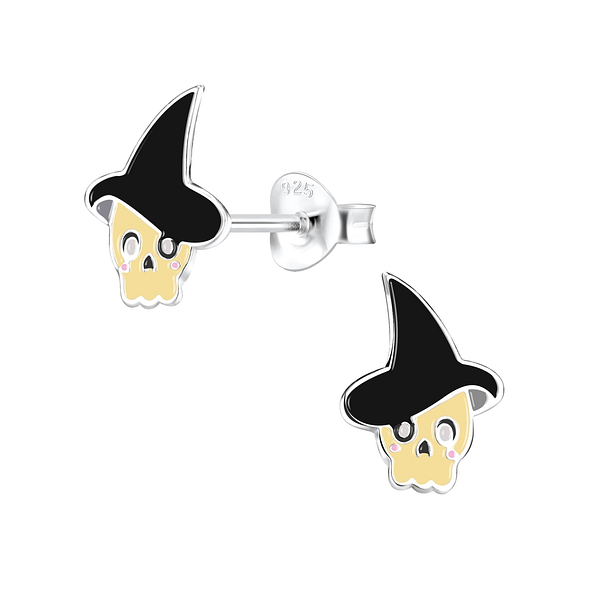Silver Skull Stud Earrings - 8288
