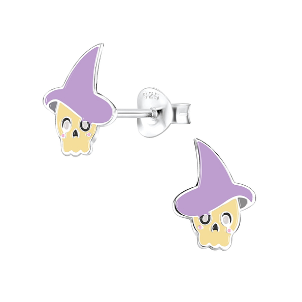 Silver Skull Stud Earrings - 8289