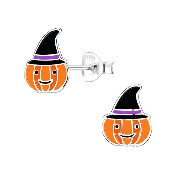 Silver Pumpkin Stud Earrings - 8254