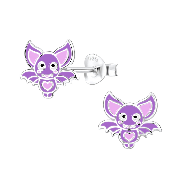 Silver Bat Stud Earrings - 8291