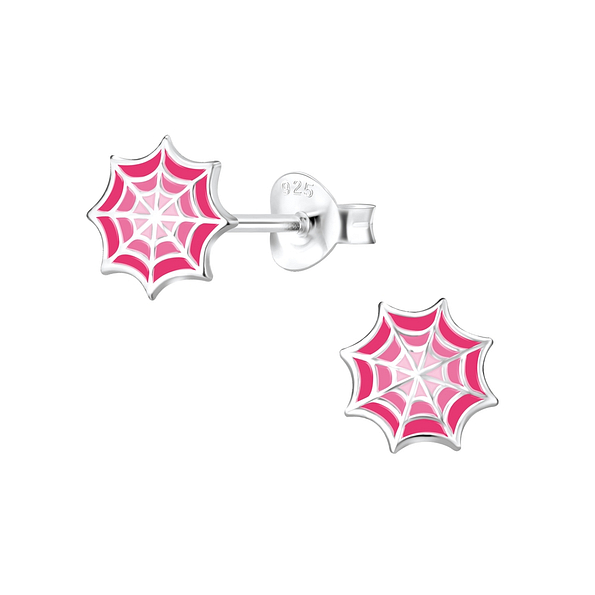 Silver Spider Web Stud Earrings - 8297