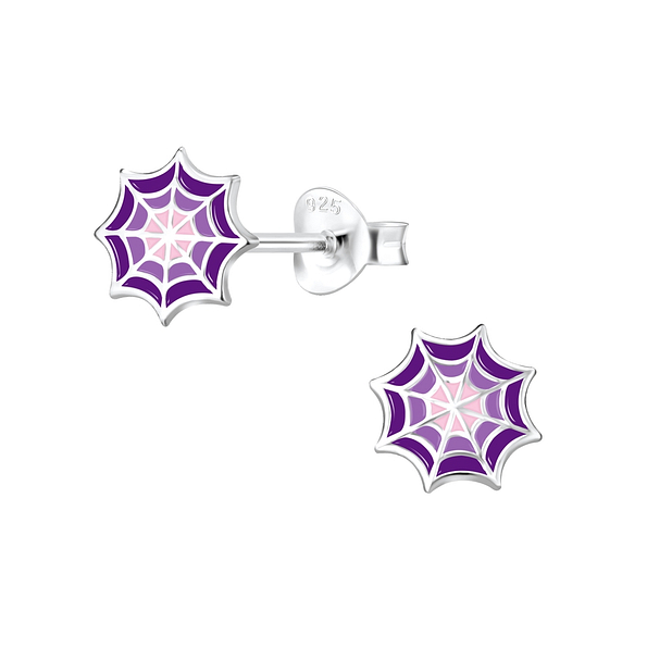 Silver Spider Web Stud Earrings - 8296