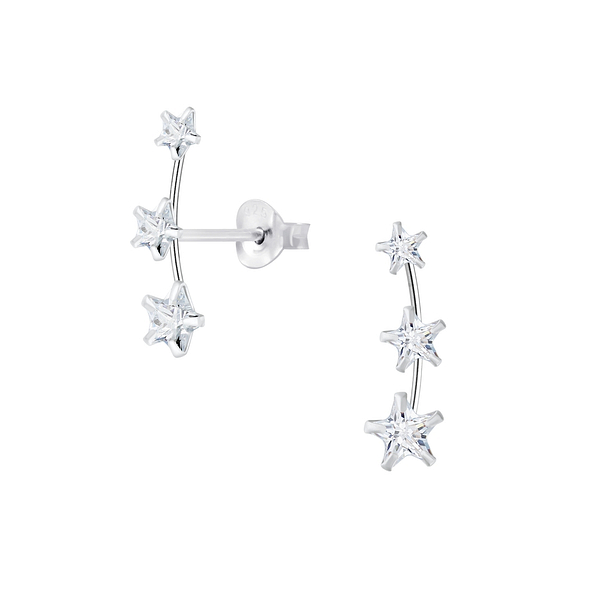 Cubic Zirconia Line Silver Stud Earrings - 8152