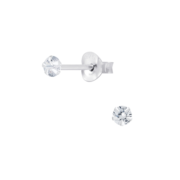 4mm Round Silver Cubic Zirconia Stud Earrings - 8154
