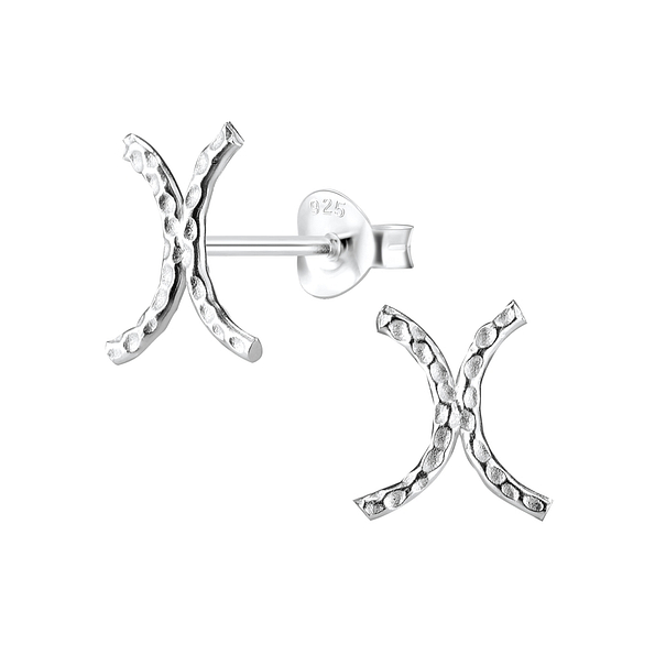 Silver Patterned Stud Earrings - 8173