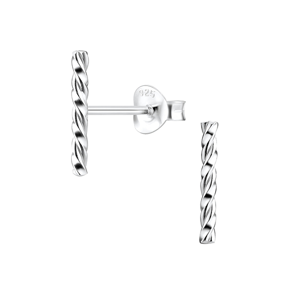 Silver Twisted Stud Earrings - 8180