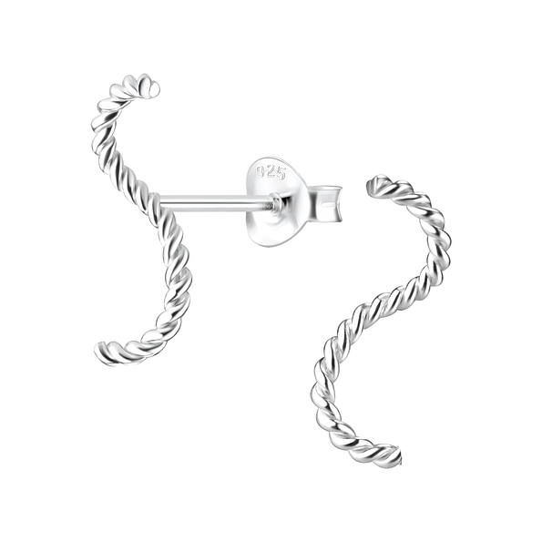 Silver Twisted Stud Earrings - 8179