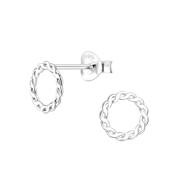 Silver Patterned Stud Earrings - 8184