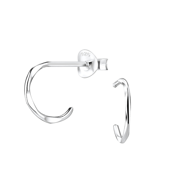 Silver Half Hoop Stud Earrings - 8188